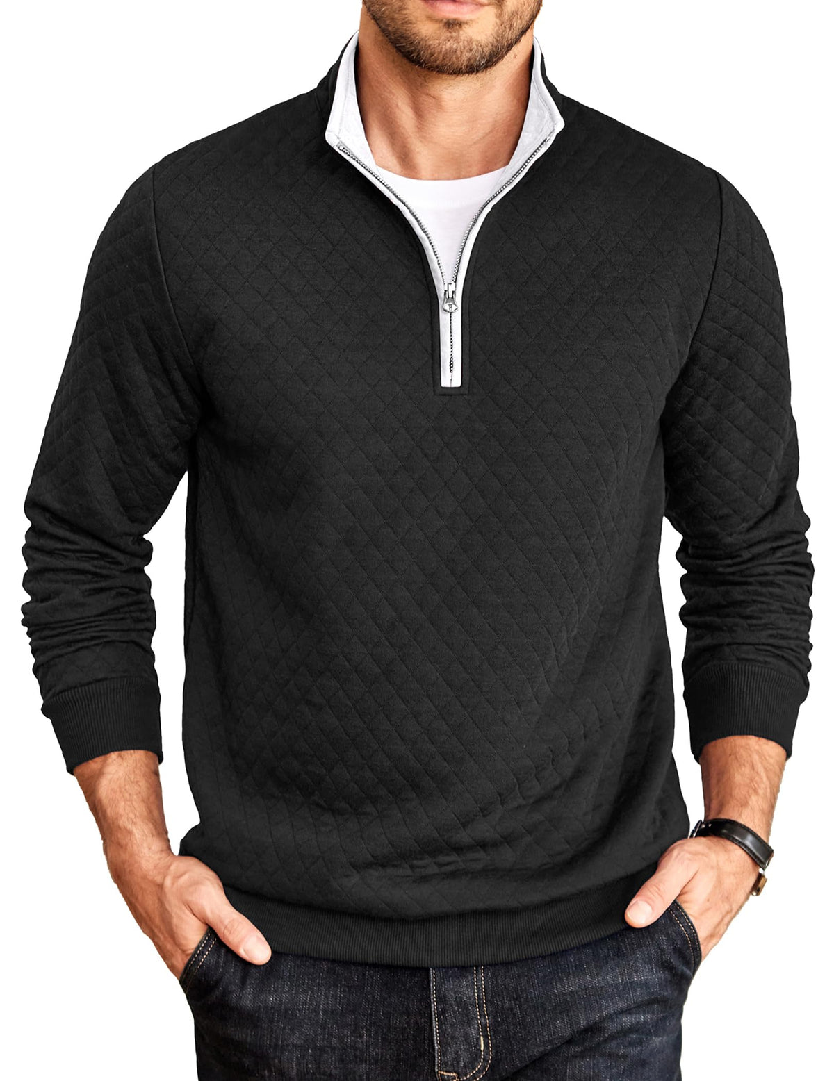 COOFANDY Mens Quarter Zip Pullover Casual Mock Neck Quilted Sweatshirt 2026