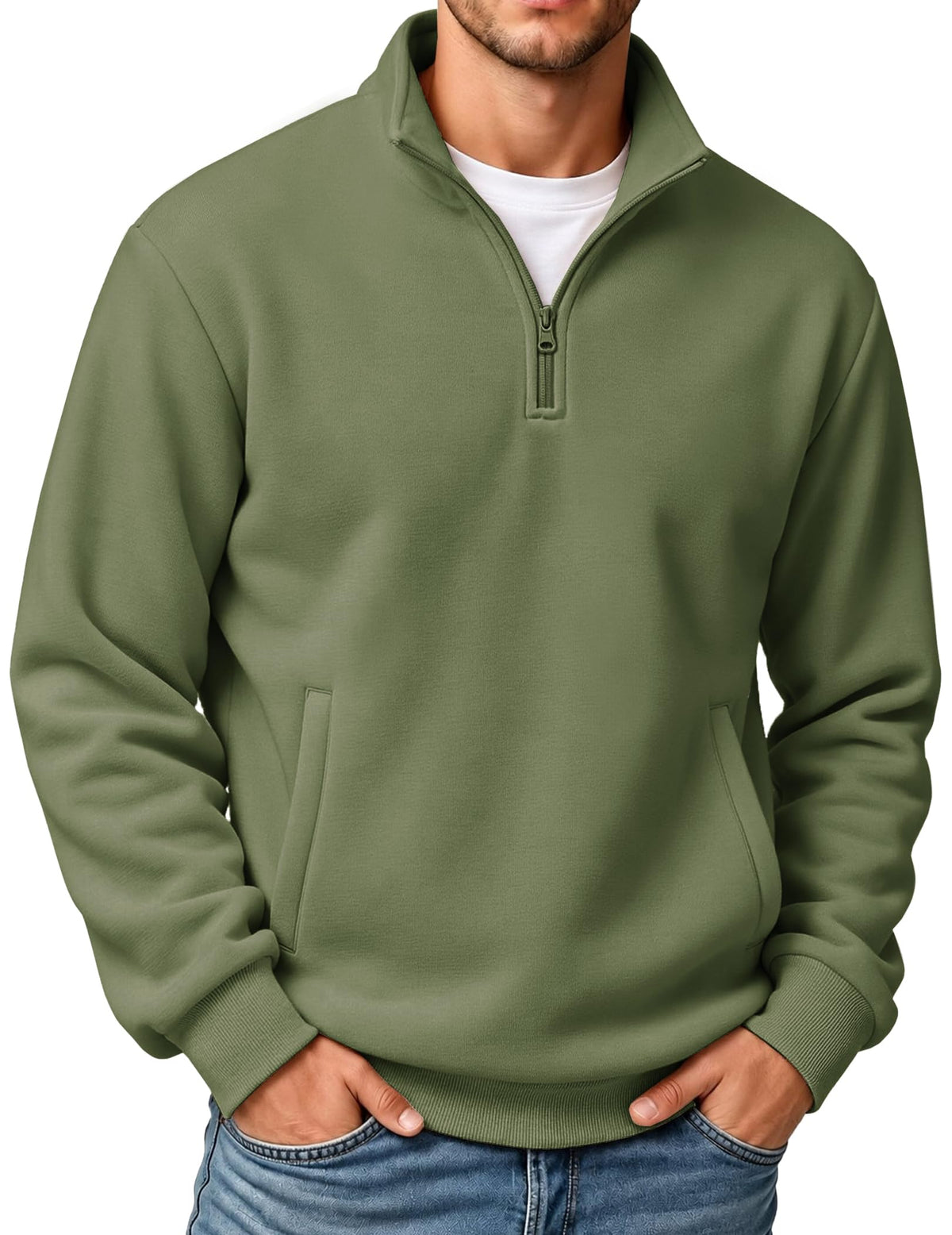 COOFANDY Mens Quarter Zip Pullover Sweatshirt Fleece Mock Neck with Pocket