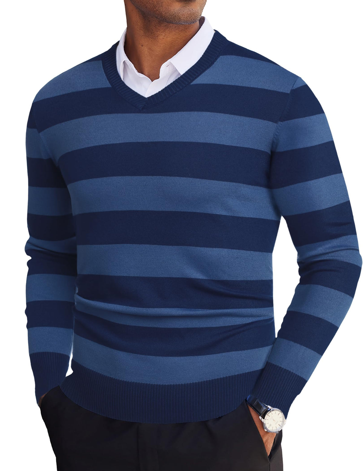 COOFANDY Men's V Neck Sweater Lightweight Knitted Pullover Sweaters