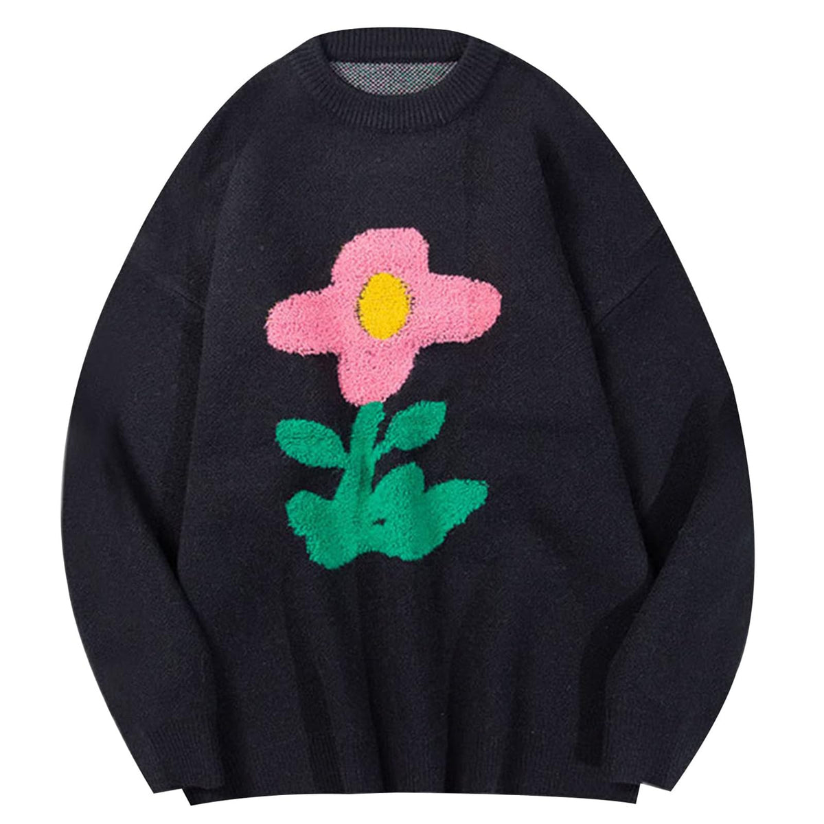 Yimoon Men Oversized Sweater Graphic Knit Jumper Unisex Crewneck Pullover