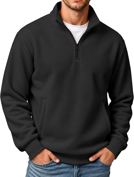 COOFANDY Mens Quarter Zip Pullover Sweatshirt Fleece Mock Neck with Pocket