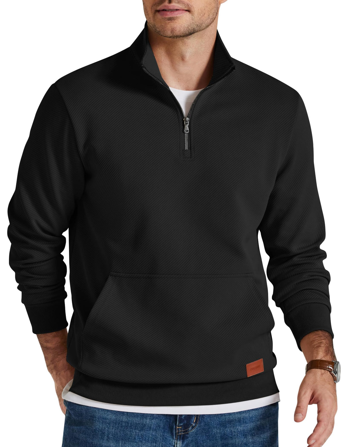 COOFANDY Mens Quarter Zip Pullover Modern Quilted Mock Neck Sweatshirt