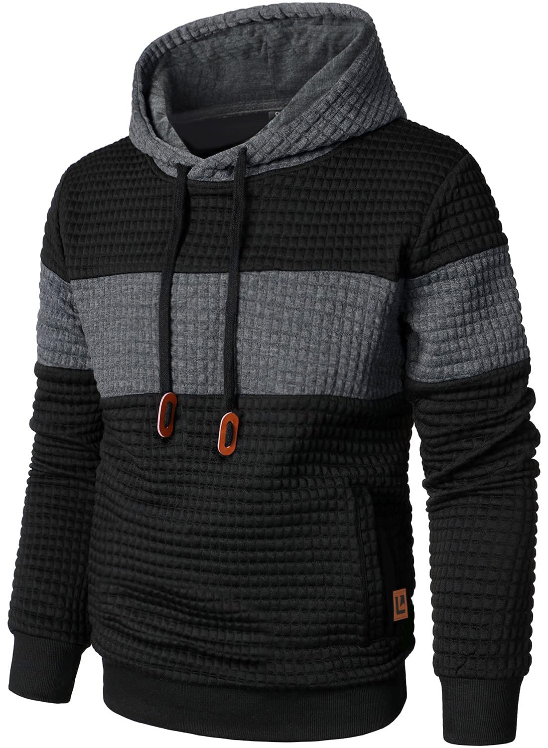 Qichic Men’s Sweatshirts Long Sleeve Pullover Patchwork Plaid Jacquard Hoodie Casual Drawstring Hoody Top