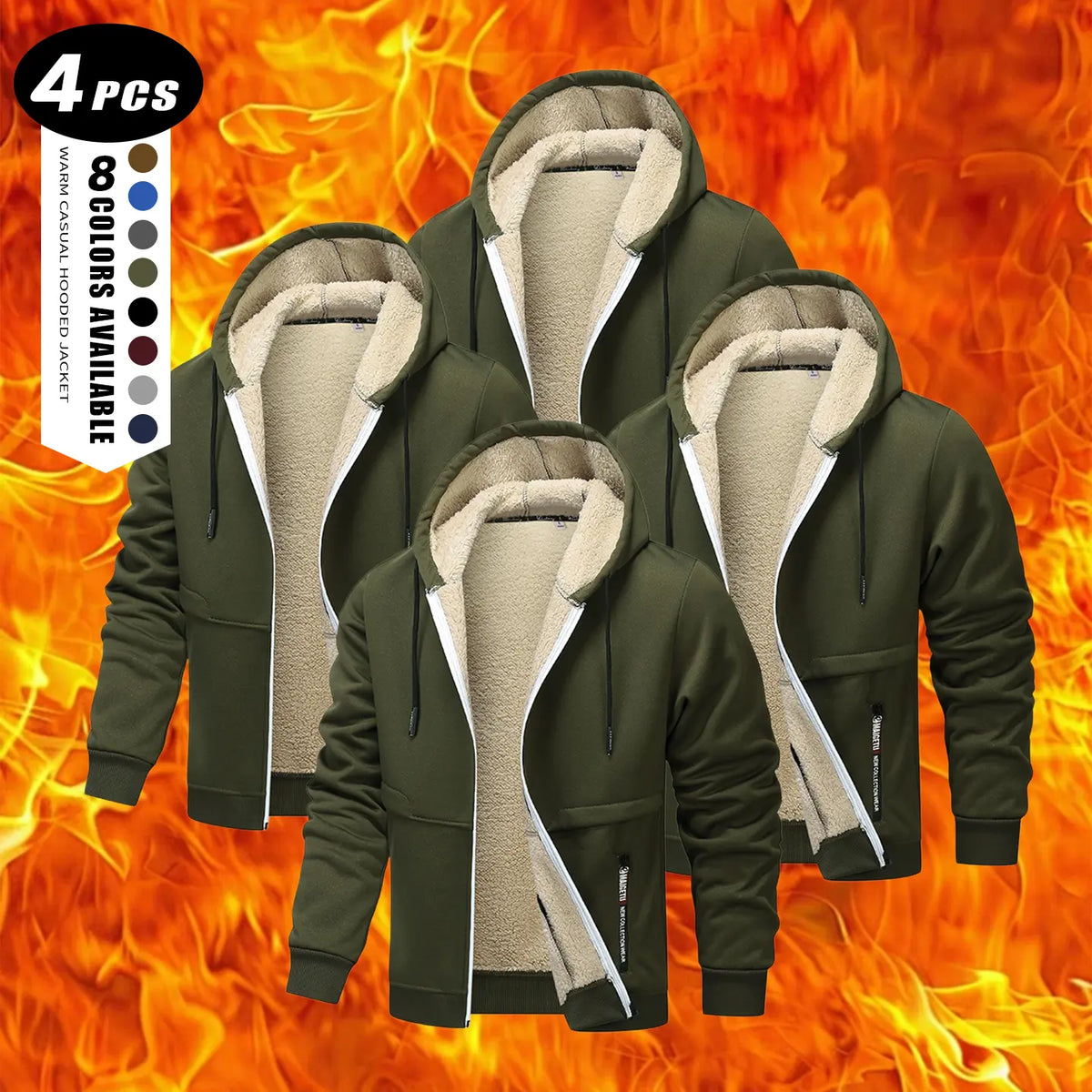Men's Plain Zip-Up Hoodie - Thick Sherpa Fleece Lined Winter Fleece Jacket with Zippered Pockets for Casual Outdoor Work Use