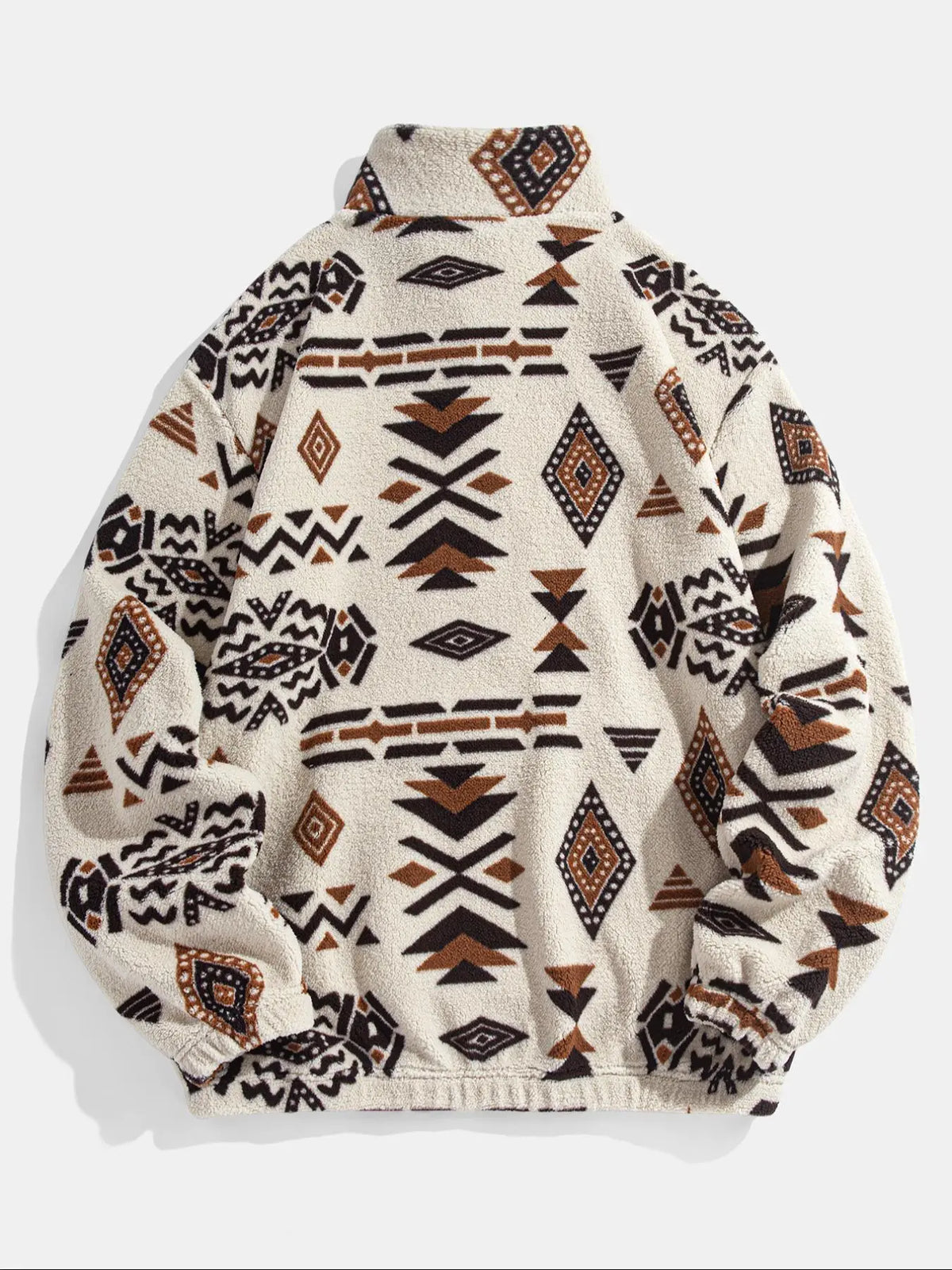 Men's Ethnic Pattern Zip Up Plush Loose Sweatshirt, Casual Long Sleeve Pocket Collared Pullover for Winter, Fashion Men's Clothes for Daily Wear