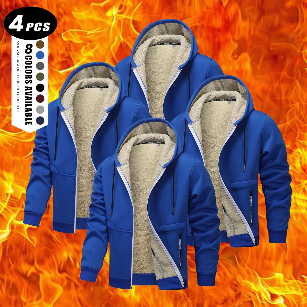 Men's Plain Zip-Up Hoodie - Thick Sherpa Fleece Lined Winter Fleece Jacket with Zippered Pockets for Casual Outdoor Work Use