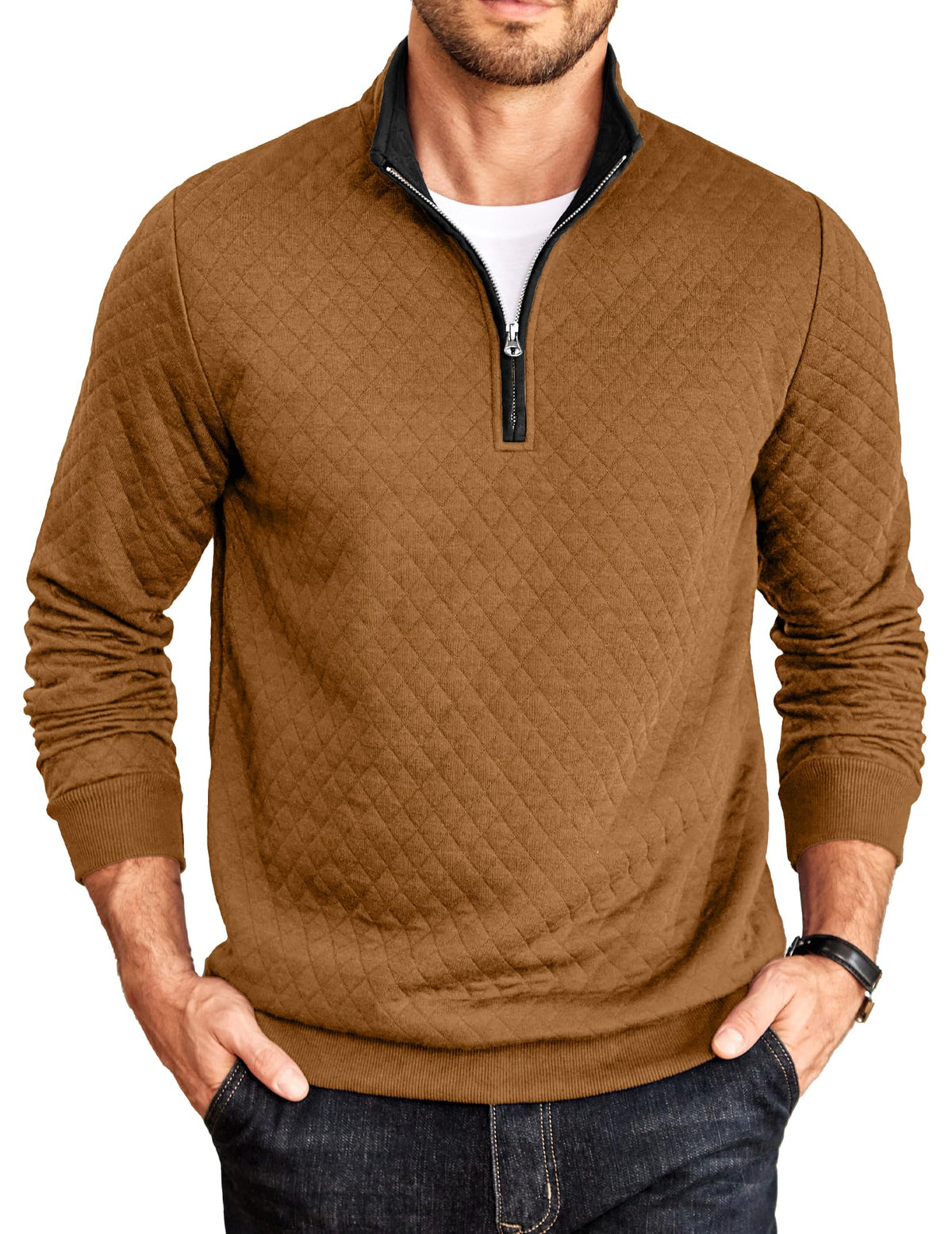 COOFANDY Mens Quarter Zip Pullover Casual Mock Neck Quilted Sweatshirt 2026