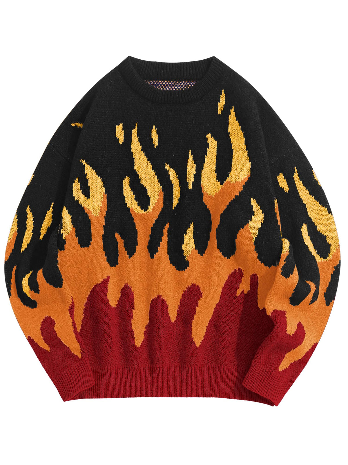 ZAFUL Men's Oversized Sweater Y2K Flame Graphic Knit Pullover Sweaters