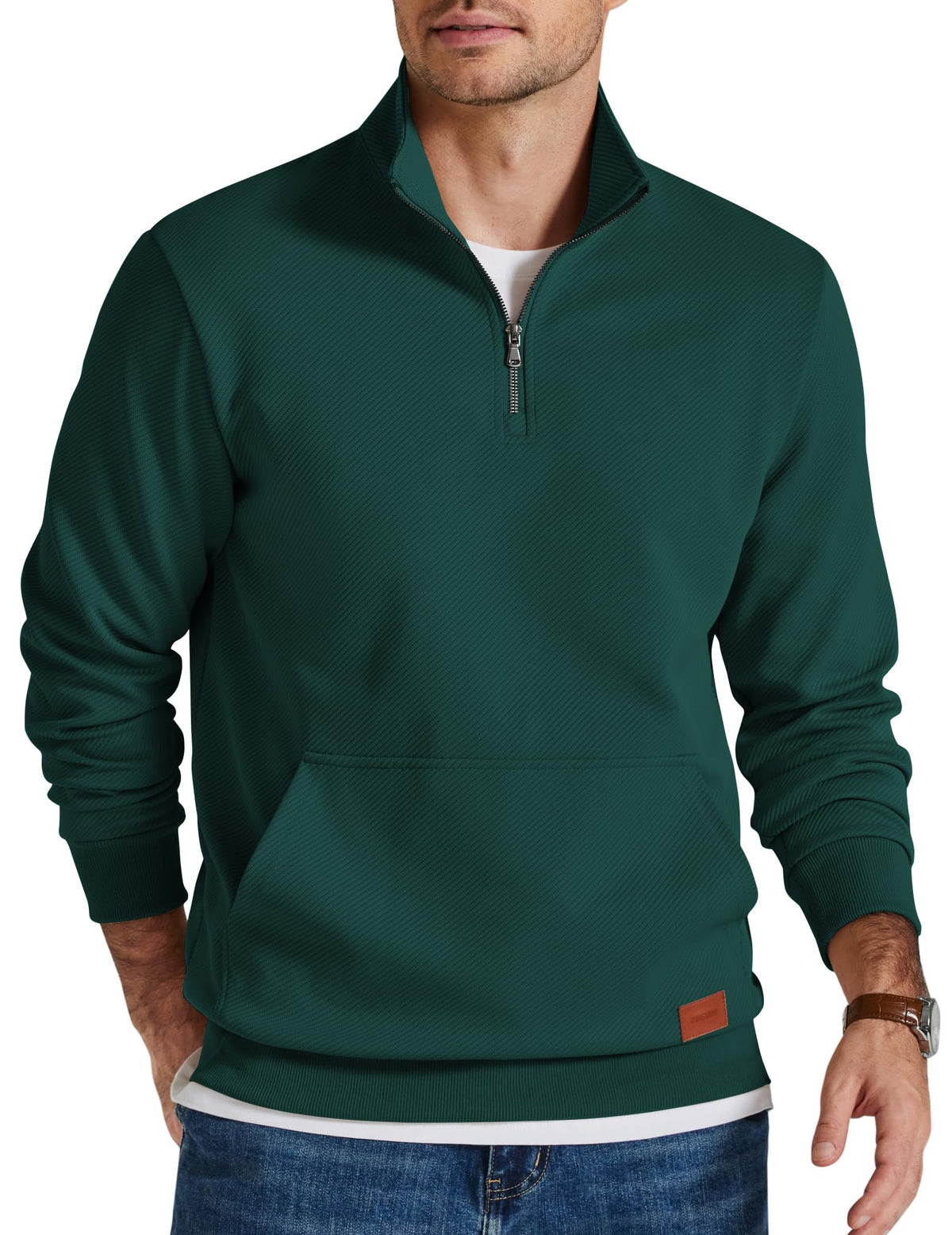 COOFANDY Mens Quarter Zip Pullover Modern Quilted Mock Neck Sweatshirt