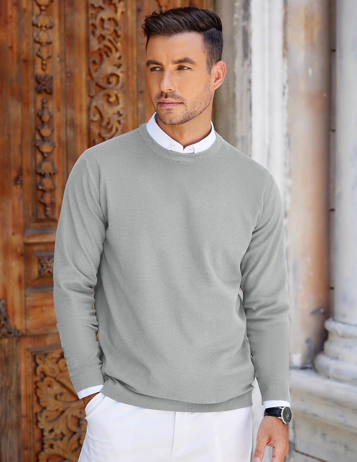 COOFANDY Mens Crew Neck Sweaters Long Sleeve Lightweight Pullover Sweater