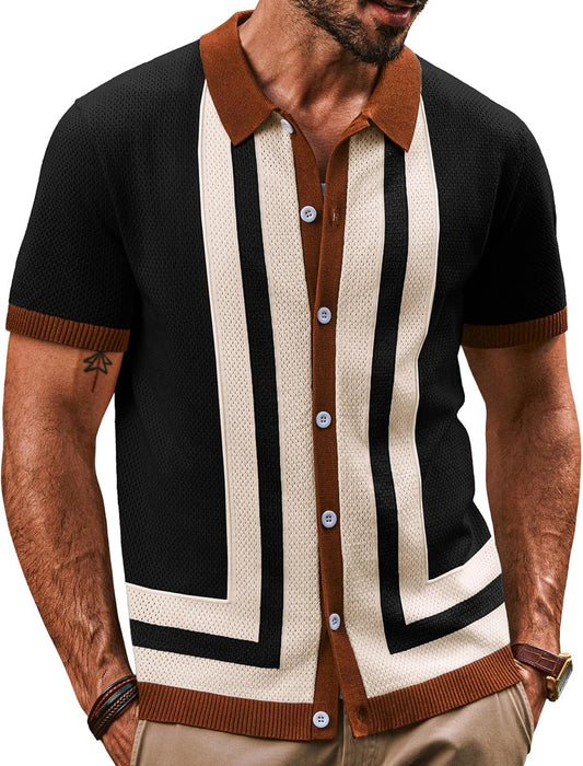 PJ PAUL JONES Mens Vintage Button Down Knitted Polo Shirt