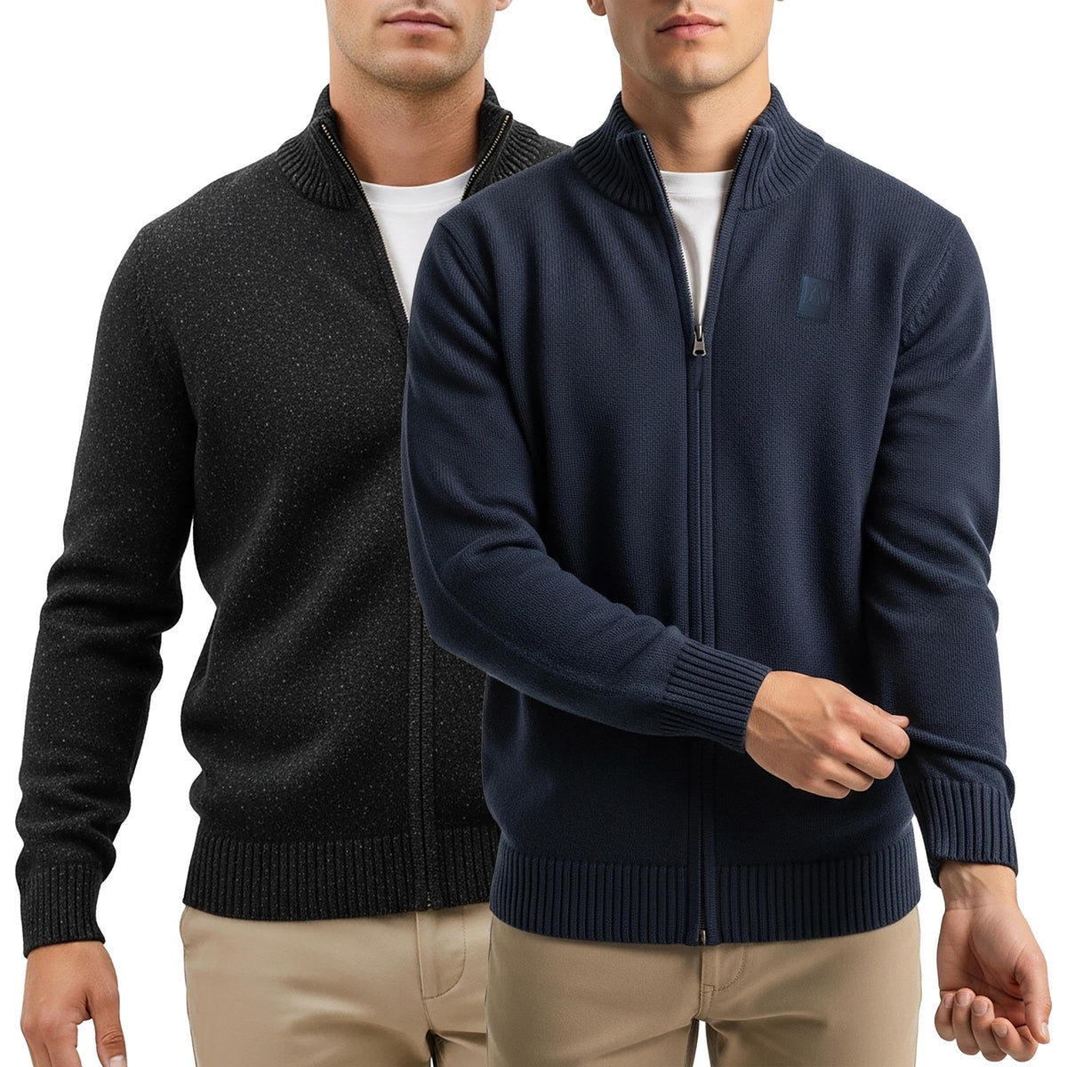 Andrew Scott Men's Cardigan Sweater | 100% Cotton Full Zipper Up Knitted Jacket | Multi Packs