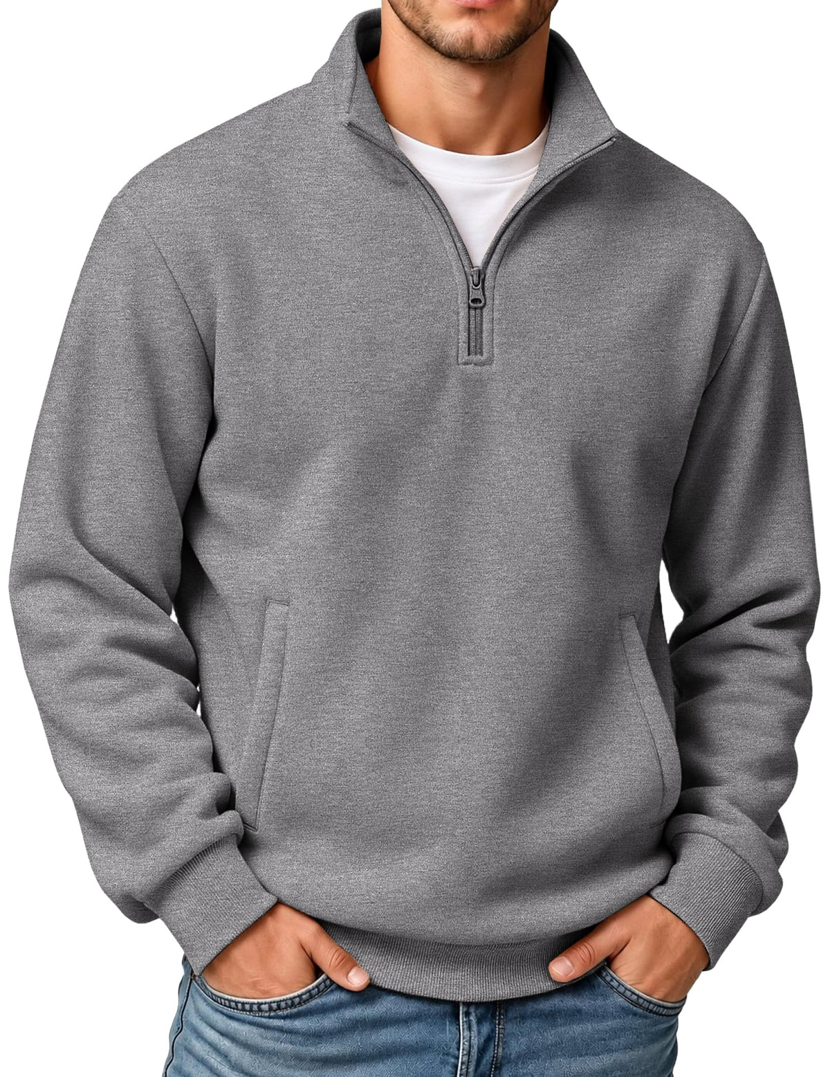 COOFANDY Mens Quarter Zip Pullover Sweatshirt Fleece Mock Neck with Pocket
