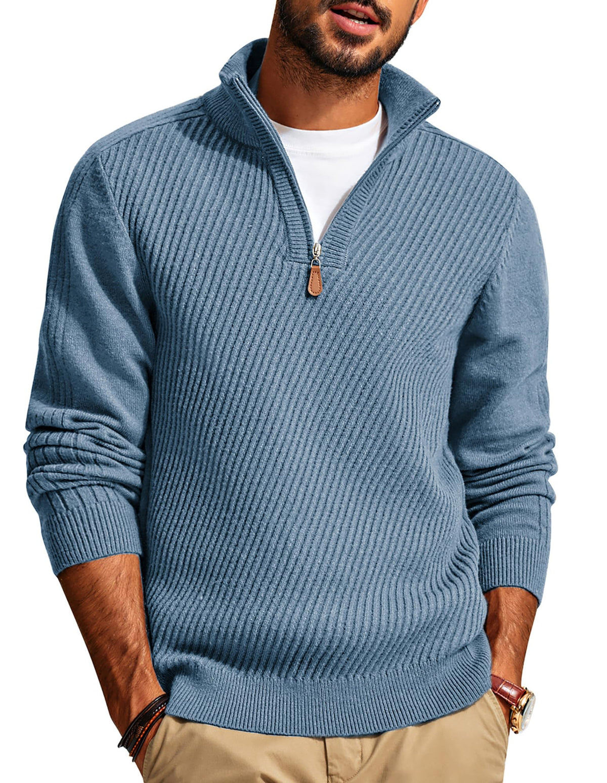 PJ PAUL JONES Mens Quarter Zip Sweater Dress Textured Pullover