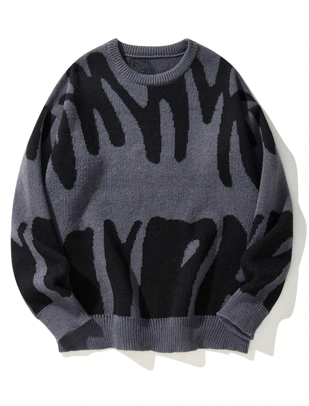 ZAFUL Men's Oversized Sweater Y2K Flame Graphic Knit Pullover Sweaters