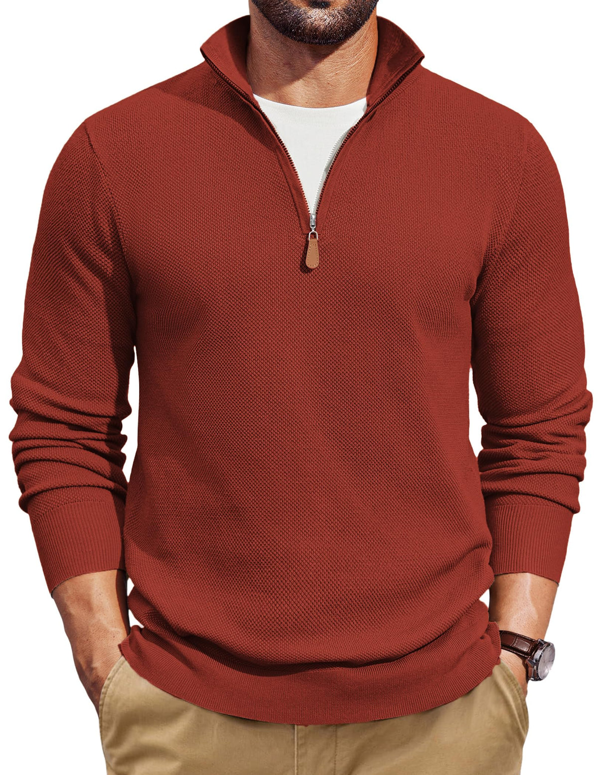 COOFANDY Men's Quarter Zip Pullover Dress Regular Fit Mock Neck Sweater