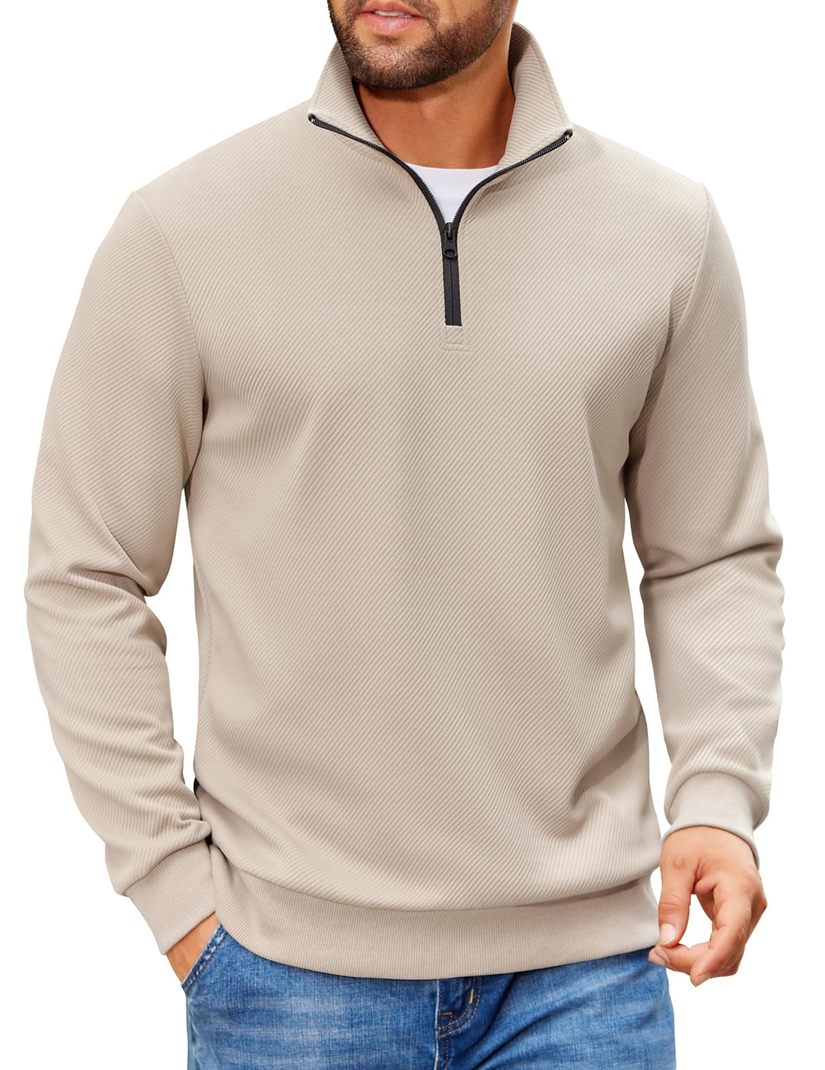 COOFANDY Mens Quarter Zip Pullover Sweatshirt Casual Mock Neck Sweater 2026