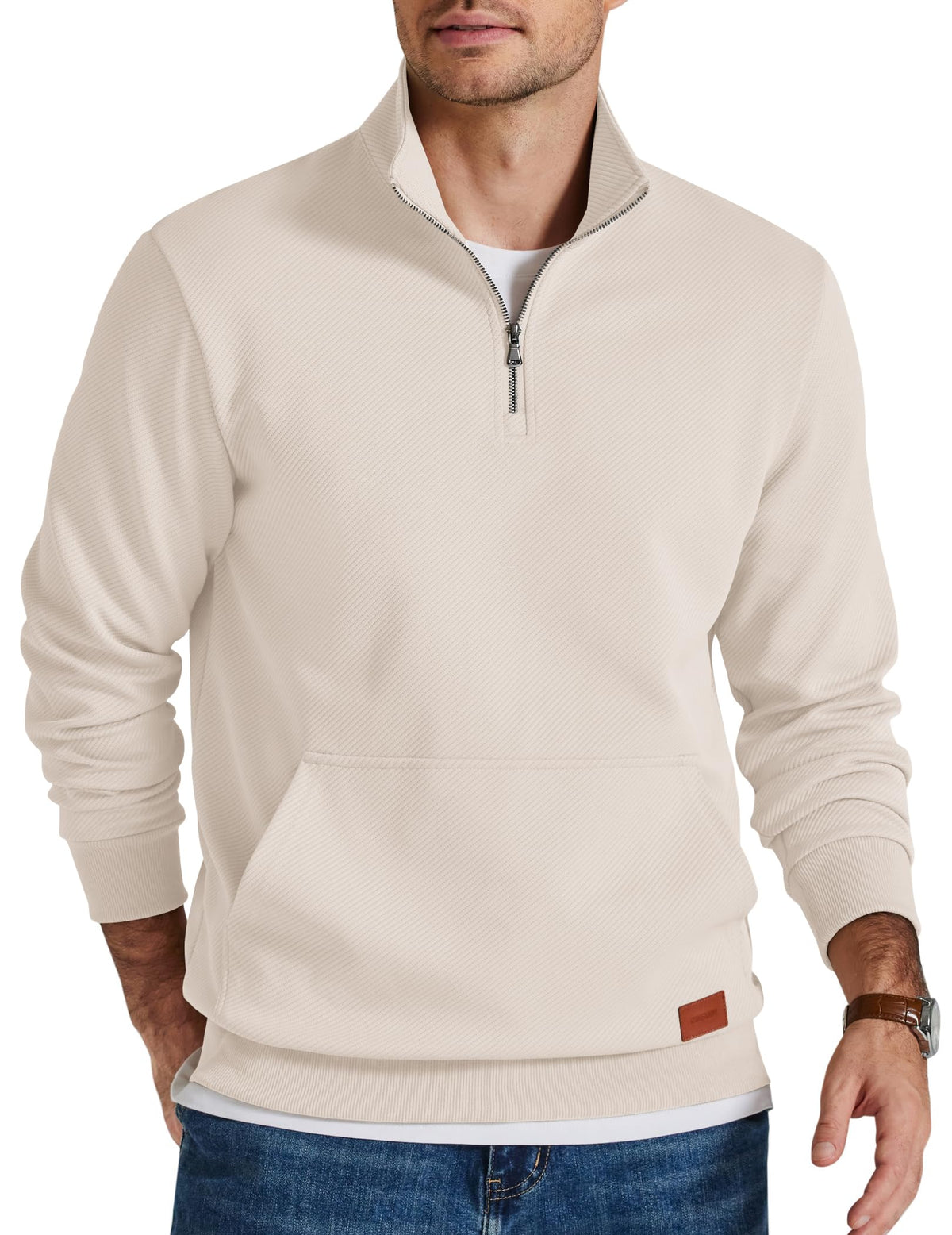 COOFANDY Mens Quarter Zip Pullover Modern Quilted Mock Neck Sweatshirt