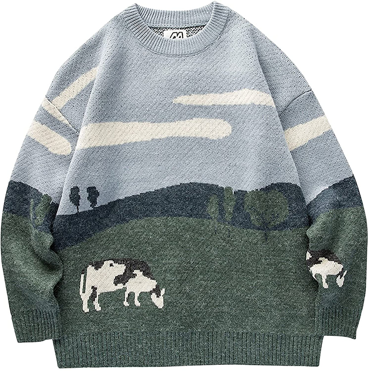 Yimoon Men Oversized Sweater Graphic Knit Jumper Unisex Crewneck Pullover