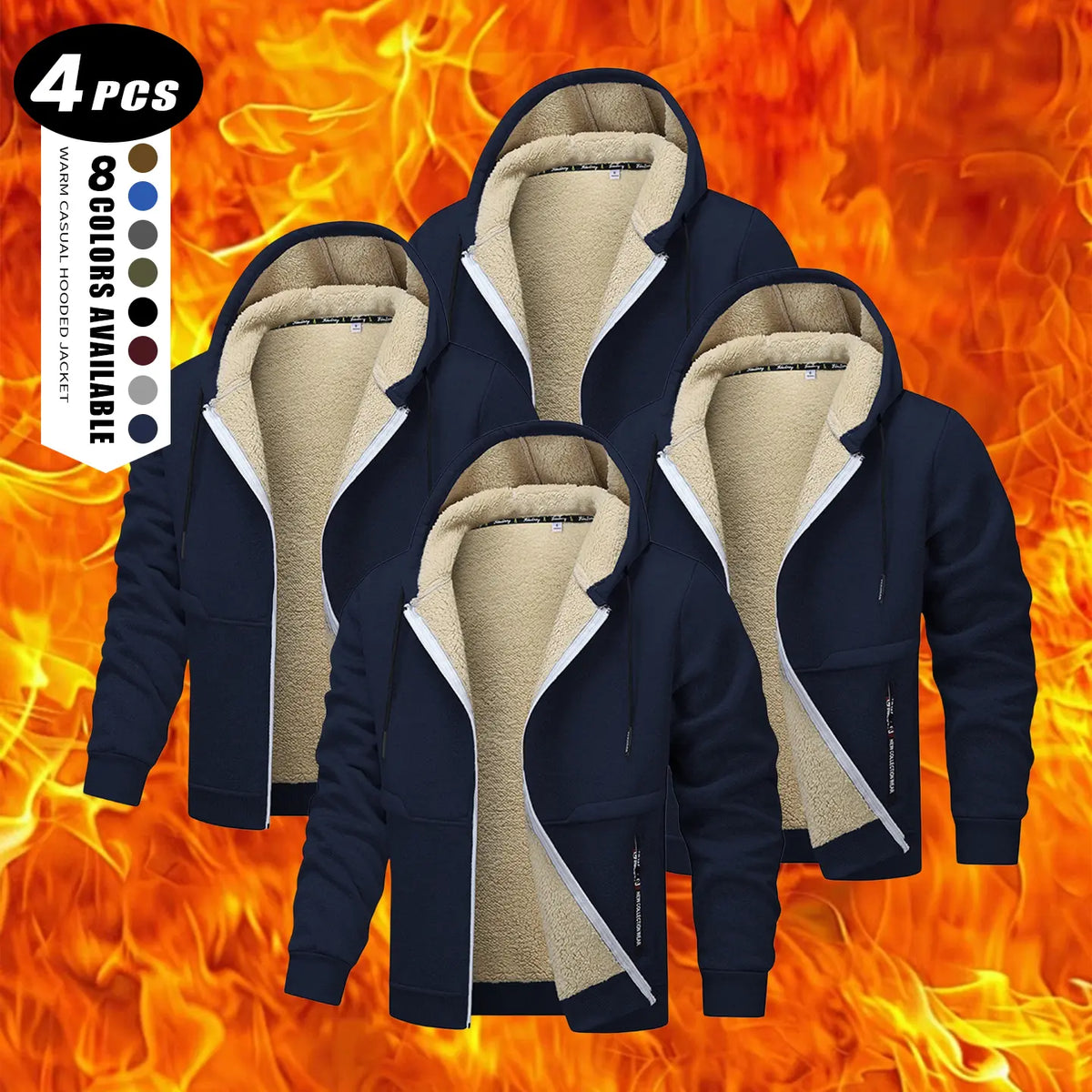 Men's Plain Zip-Up Hoodie - Thick Sherpa Fleece Lined Winter Fleece Jacket with Zippered Pockets for Casual Outdoor Work Use