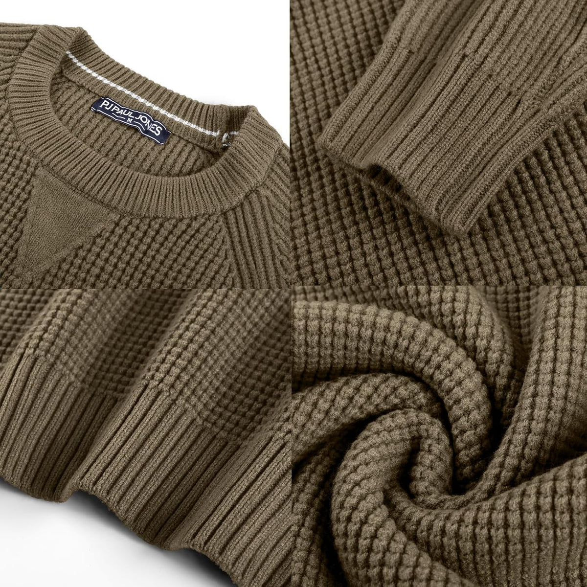 PJ PAUL JONES Mens Crewneck Sweater Waffle Knit Pullover Sweaters Casual