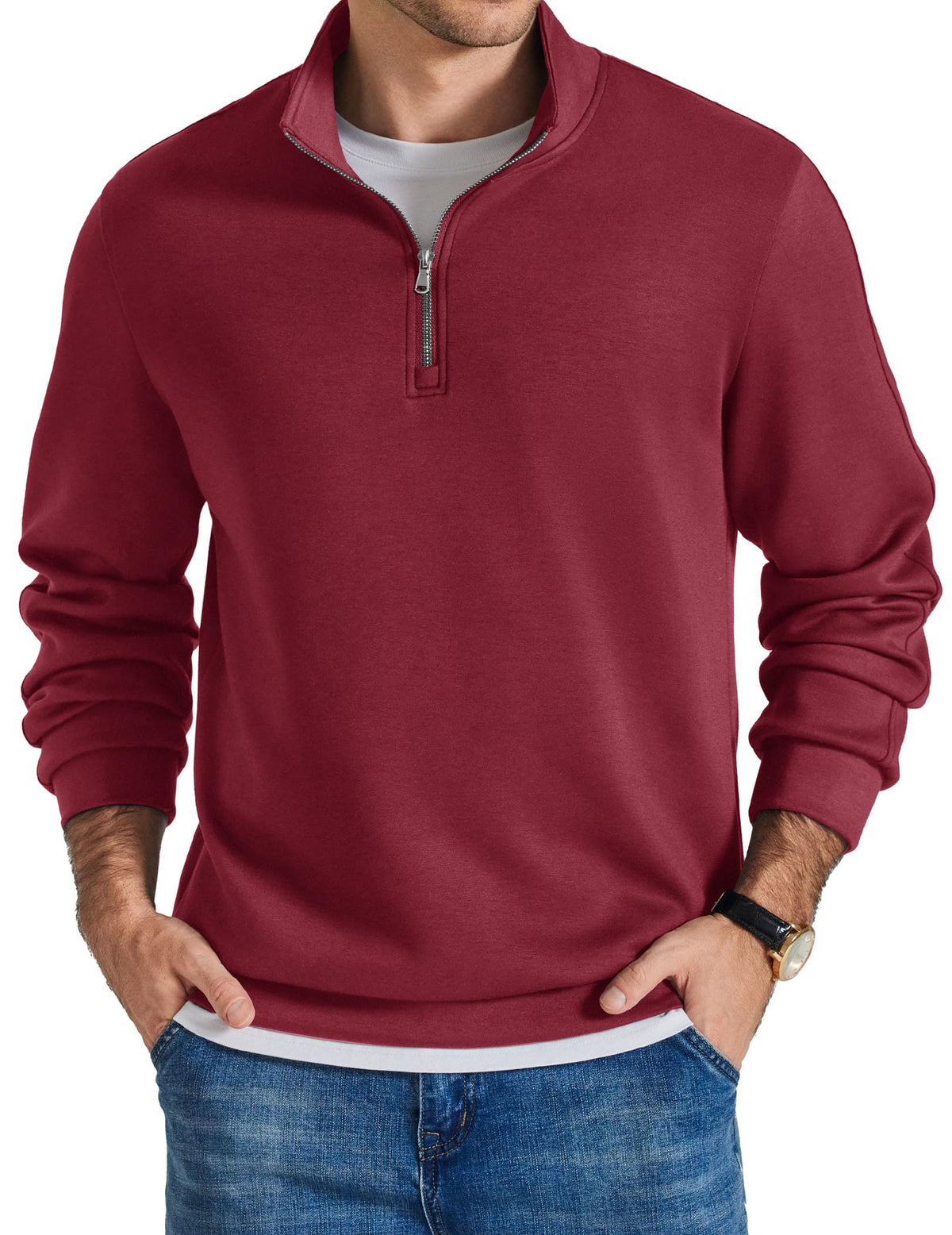 COOFANDY Mens Quarter Zip Pullover Mock Neck Sweaters Men Golf Sweatshirt