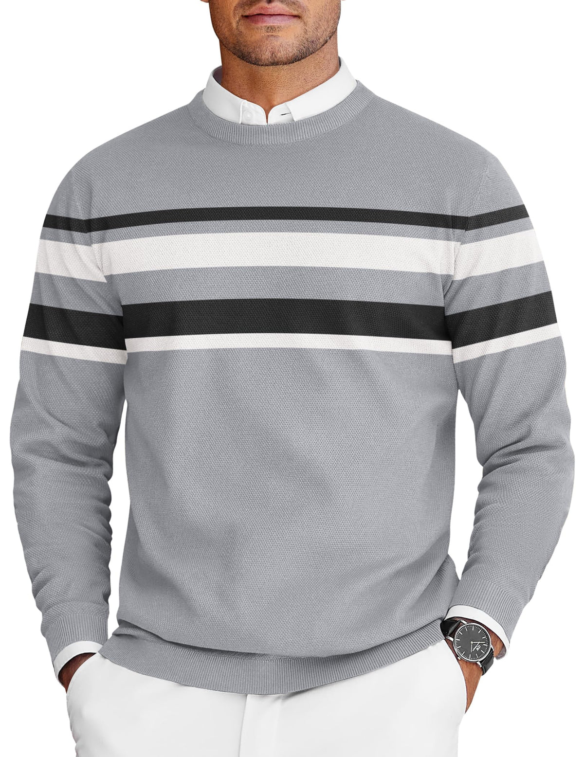 COOFANDY Mens Crew Neck Sweaters Long Sleeve Lightweight Pullover Sweater