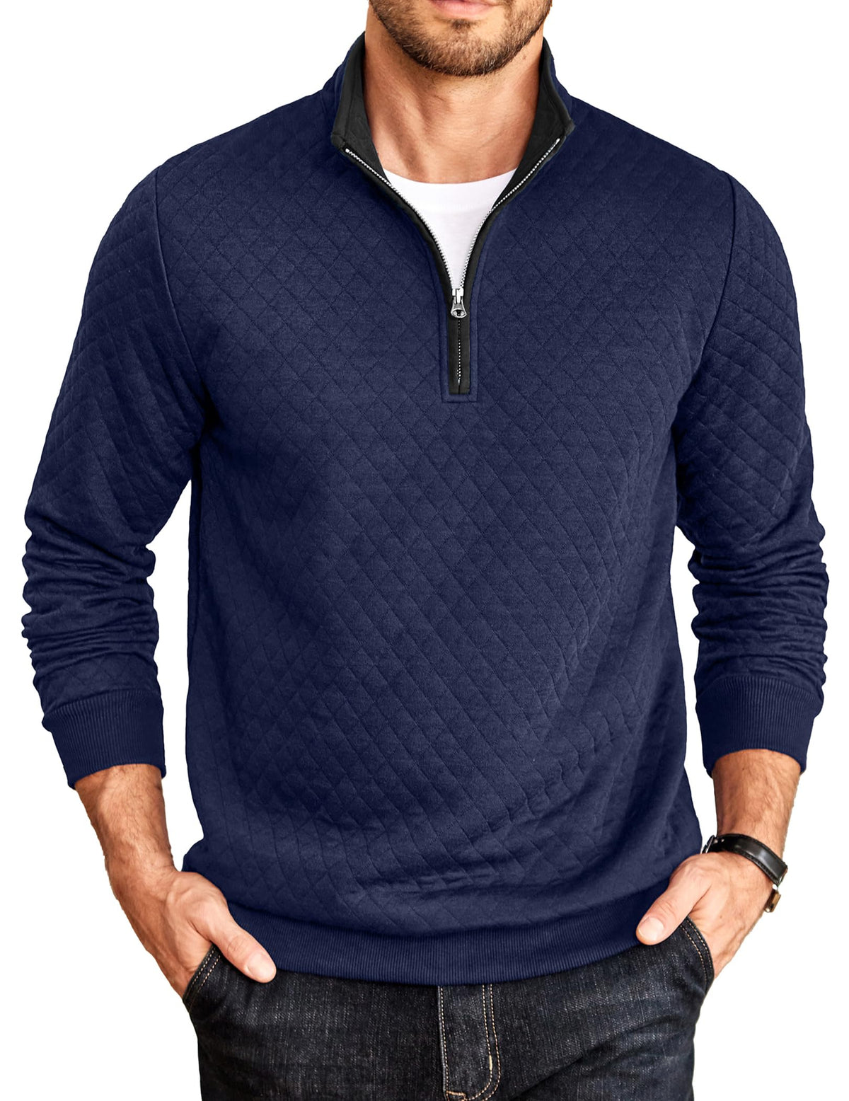 COOFANDY Mens Quarter Zip Pullover Casual Mock Neck Quilted Sweatshirt 2026