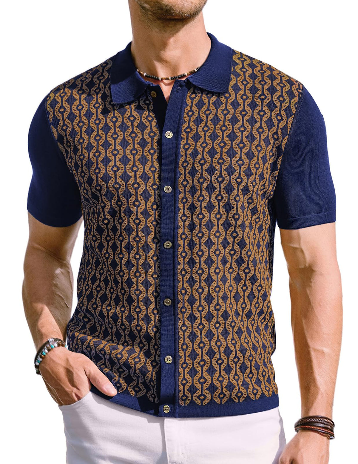 PJ PAUL JONES Men's Contrast 70s Vintage Polo Shirts Short Sleeve Knitwear