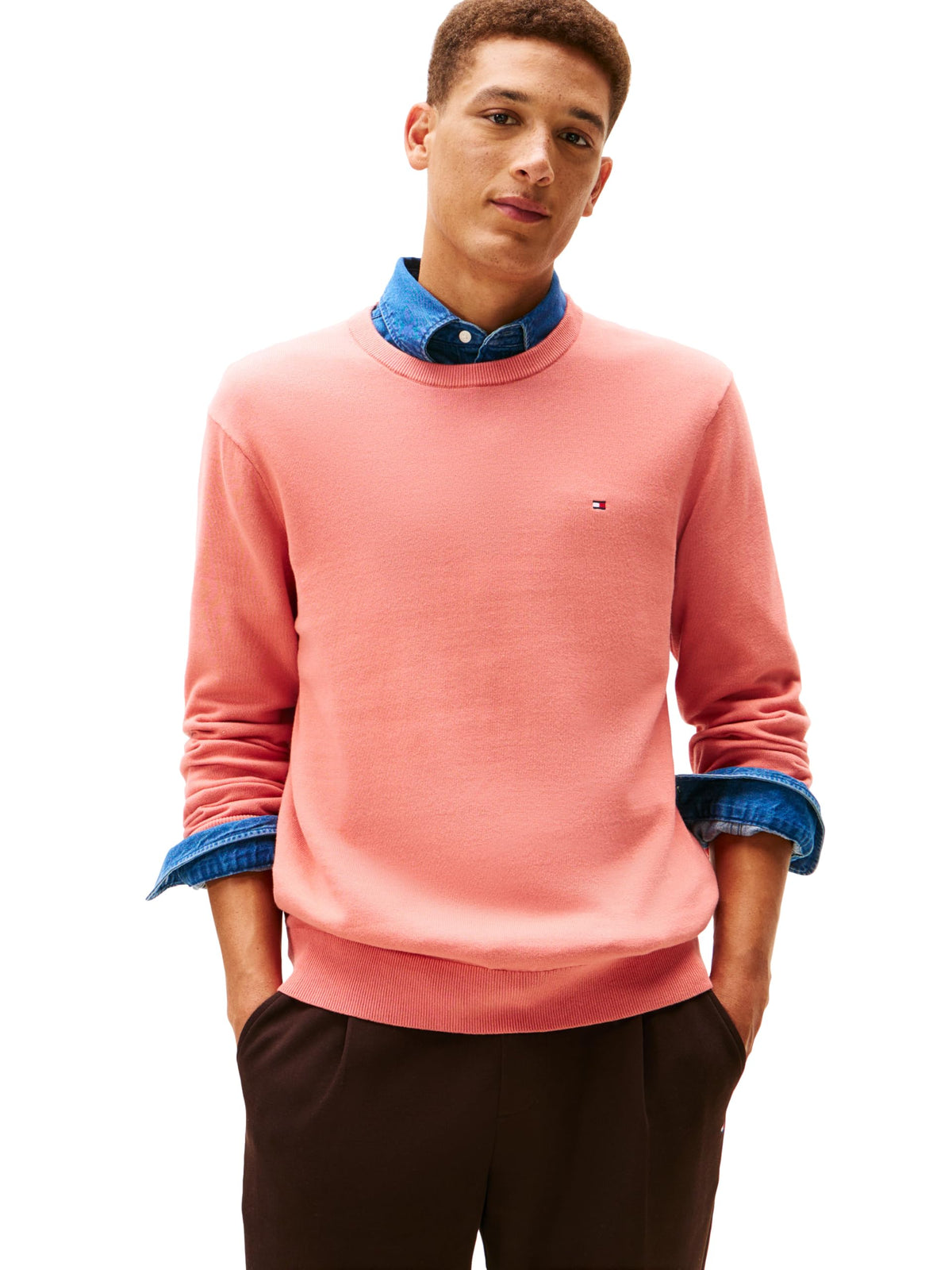 Tommy Hilfiger Men's Cotton Solid Crewneck Sweater Lightweight Pullover, Also Available in Big & Tall