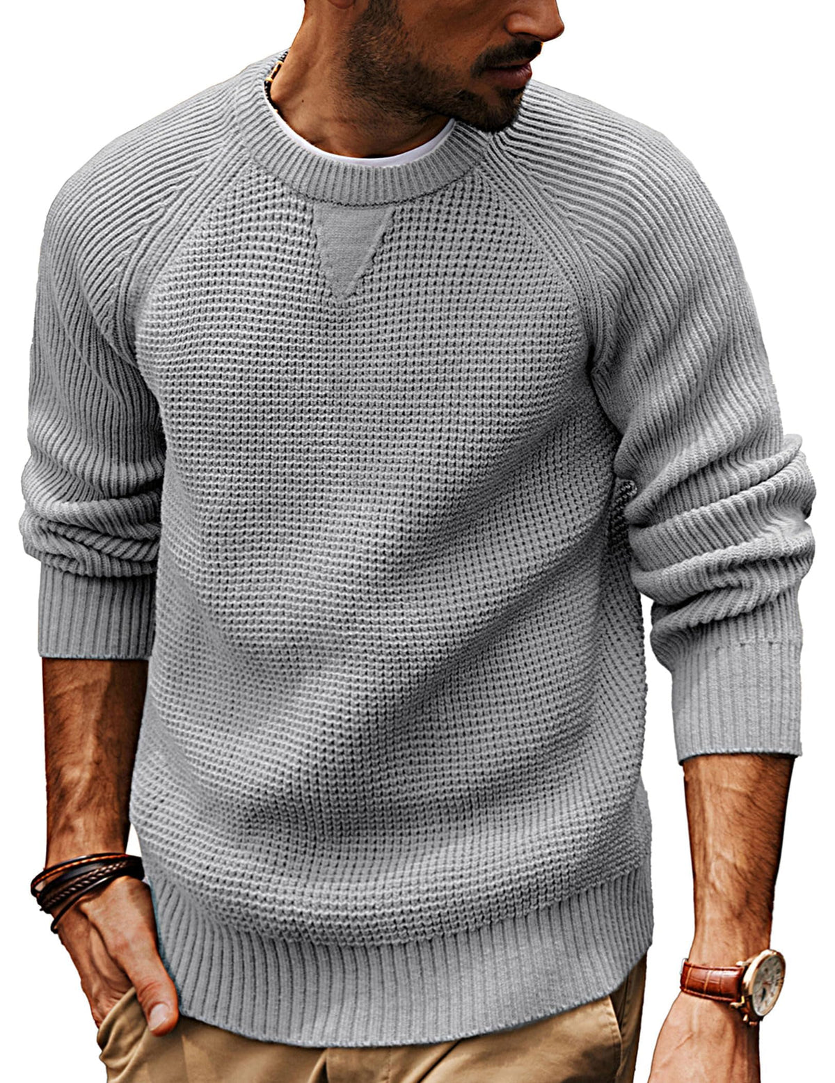PJ PAUL JONES Mens Crewneck Sweater Waffle Knit Pullover Sweaters Casual