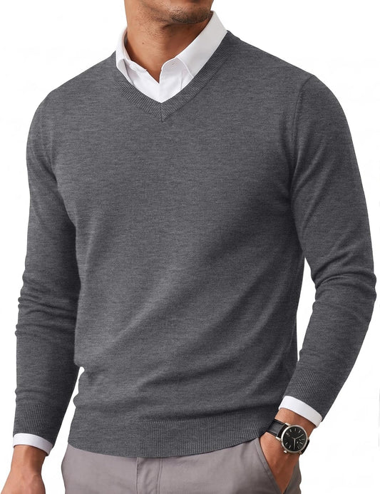 COOFANDY Mens Casual V Neck Sweater Knit Slim Fit Long Sleeve Pullover Top