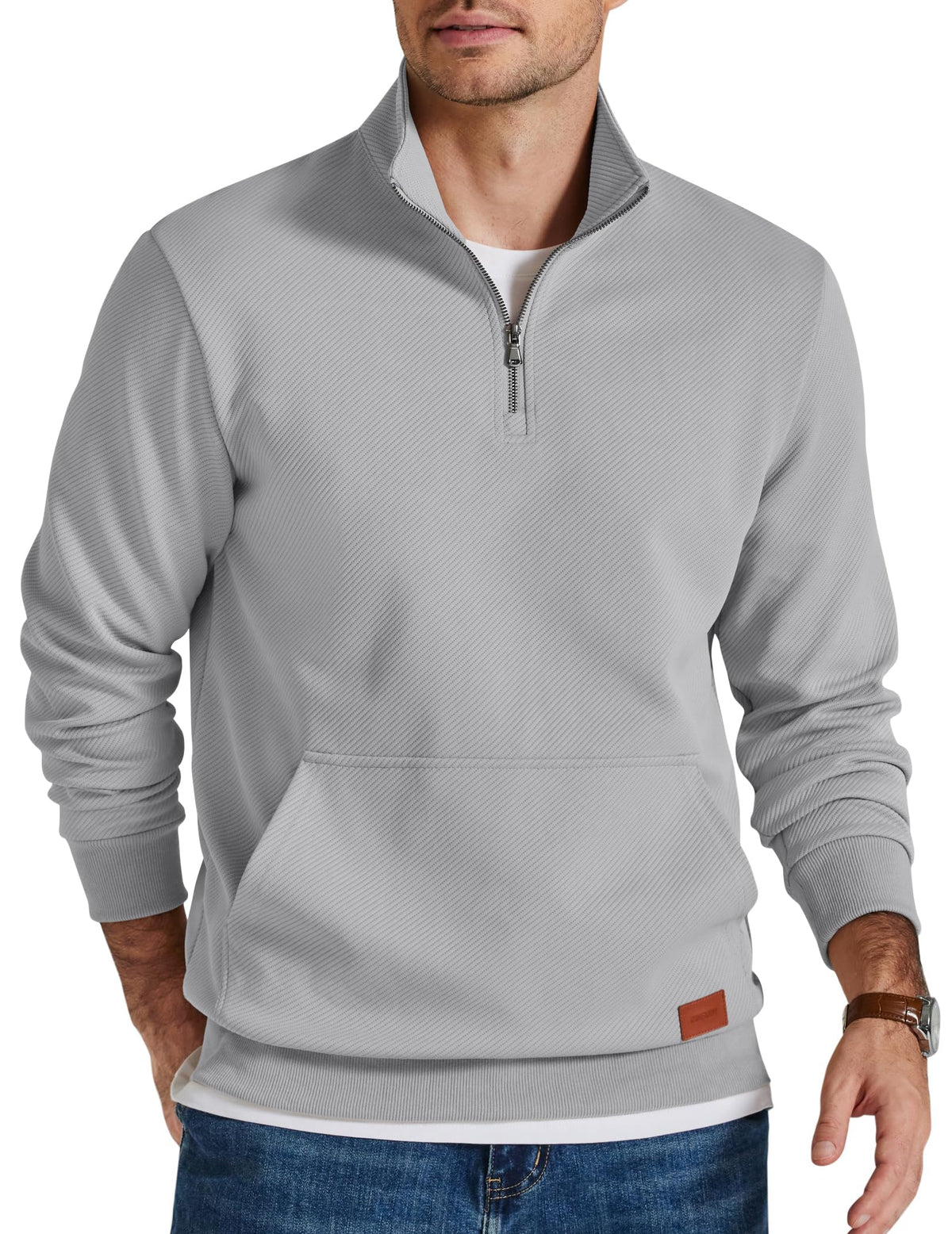 COOFANDY Mens Quarter Zip Pullover Modern Quilted Mock Neck Sweatshirt