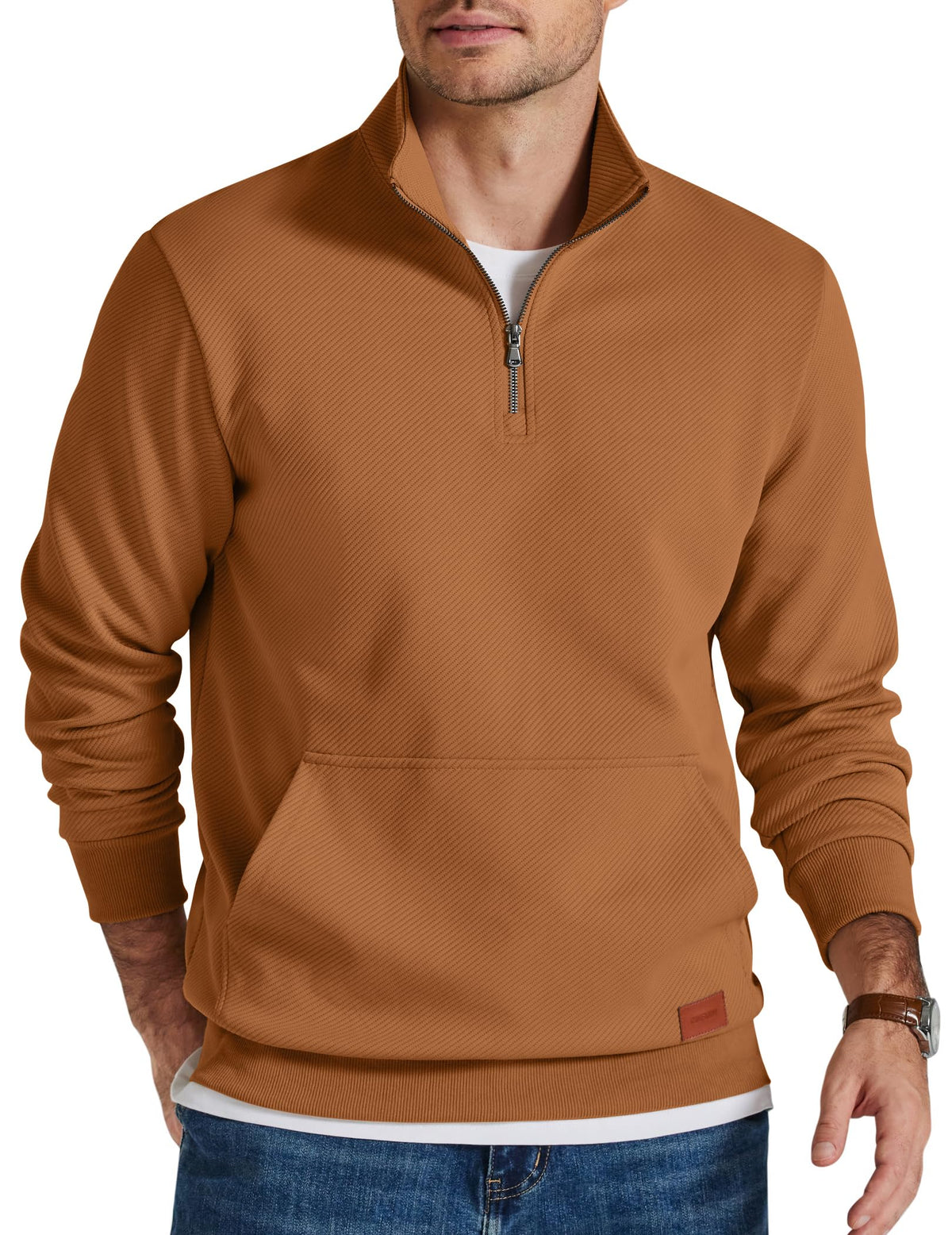 COOFANDY Mens Quarter Zip Pullover Modern Quilted Mock Neck Sweatshirt