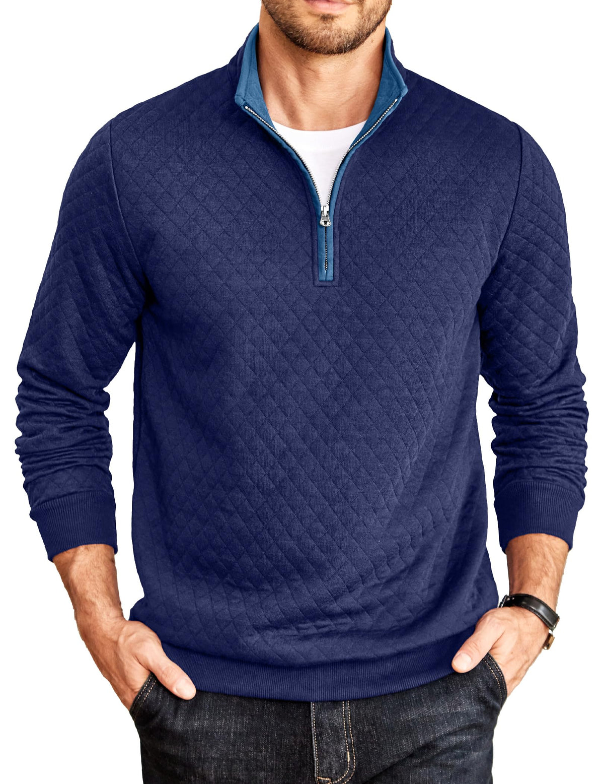COOFANDY Mens Quarter Zip Pullover Casual Mock Neck Quilted Sweatshirt 2026