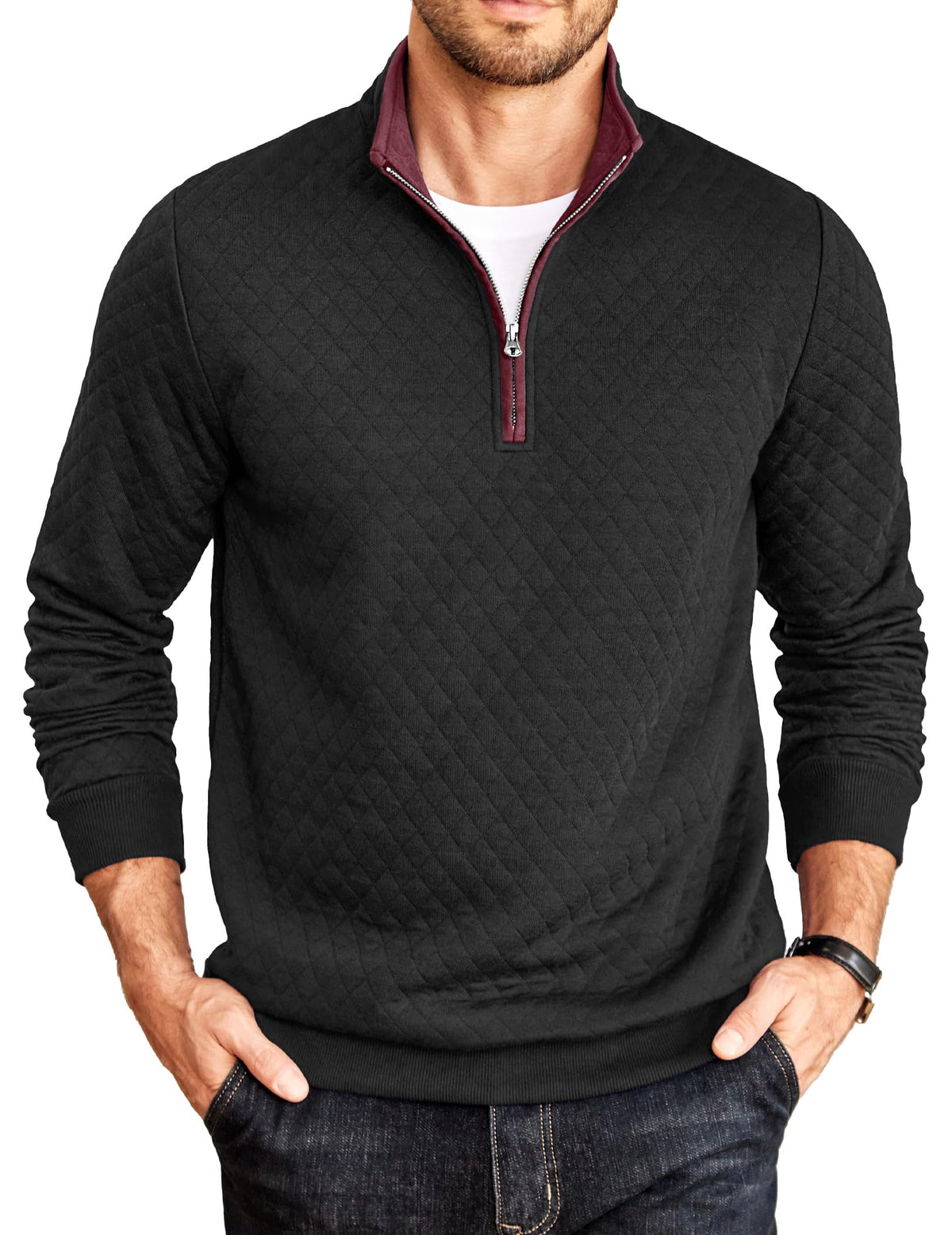 COOFANDY Mens Quarter Zip Pullover Casual Mock Neck Quilted Sweatshirt 2026