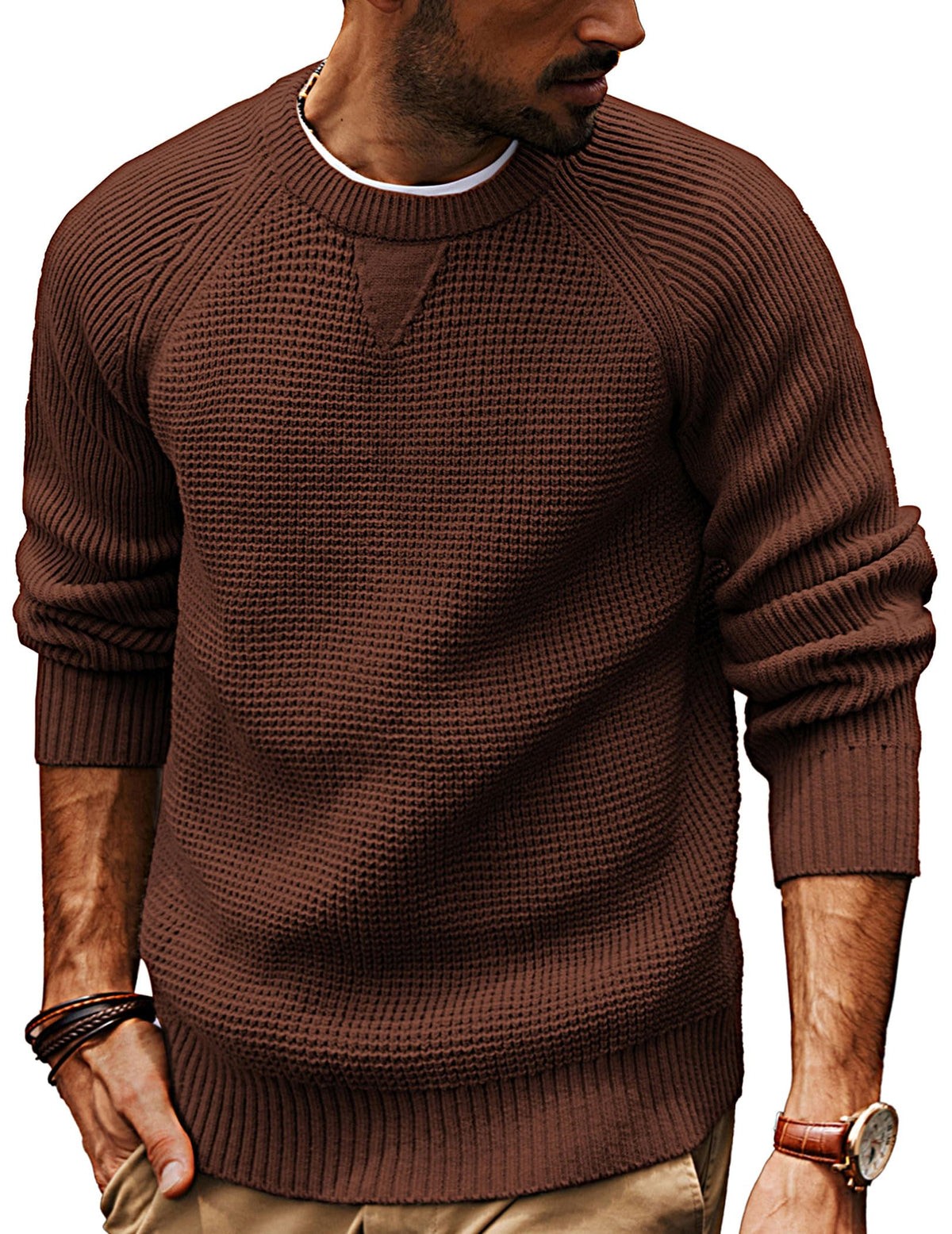 PJ PAUL JONES Mens Crewneck Sweater Waffle Knit Pullover Sweaters Casual
