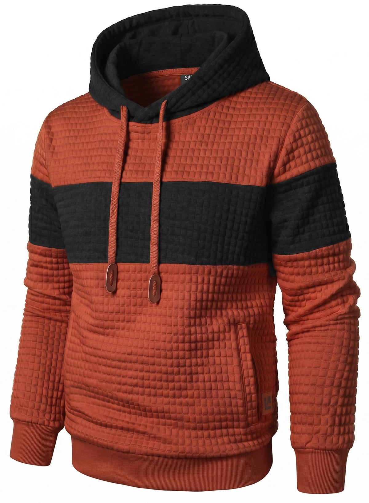 Qichic Men’s Sweatshirts Long Sleeve Pullover Patchwork Plaid Jacquard Hoodie Casual Drawstring Hoody Top