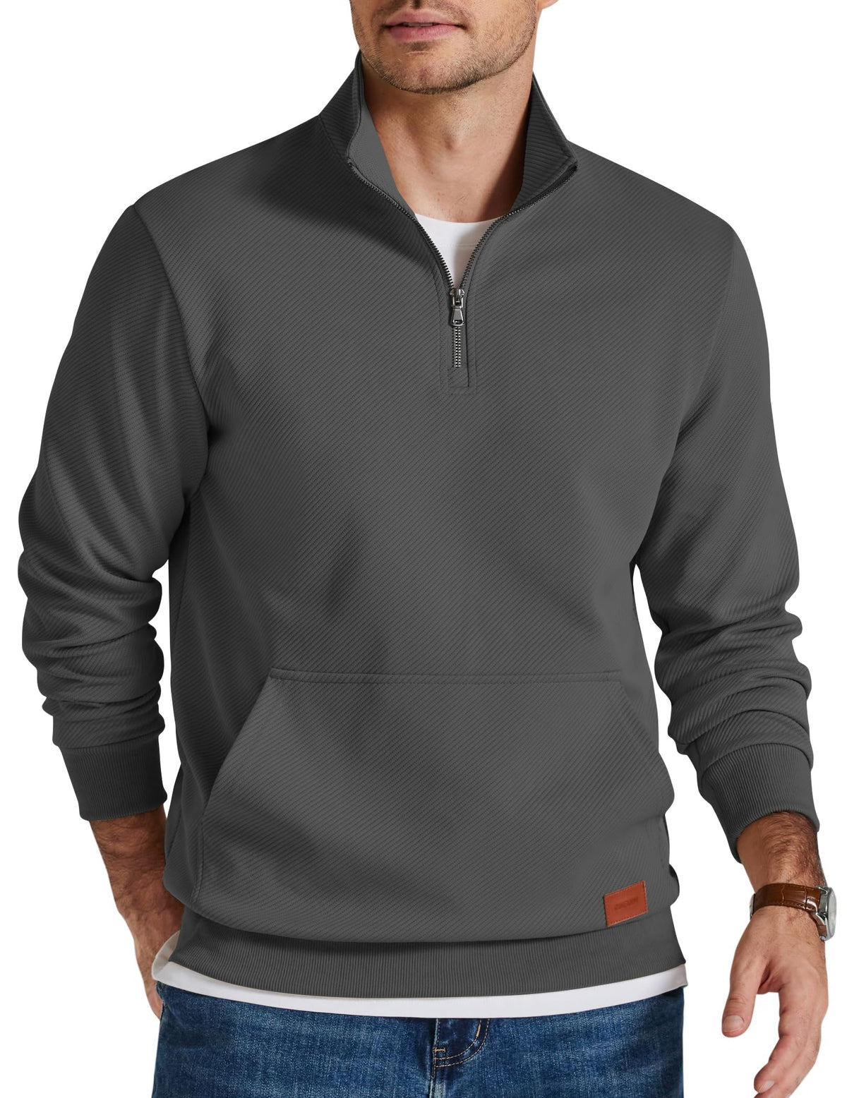 COOFANDY Mens Quarter Zip Pullover Modern Quilted Mock Neck Sweatshirt