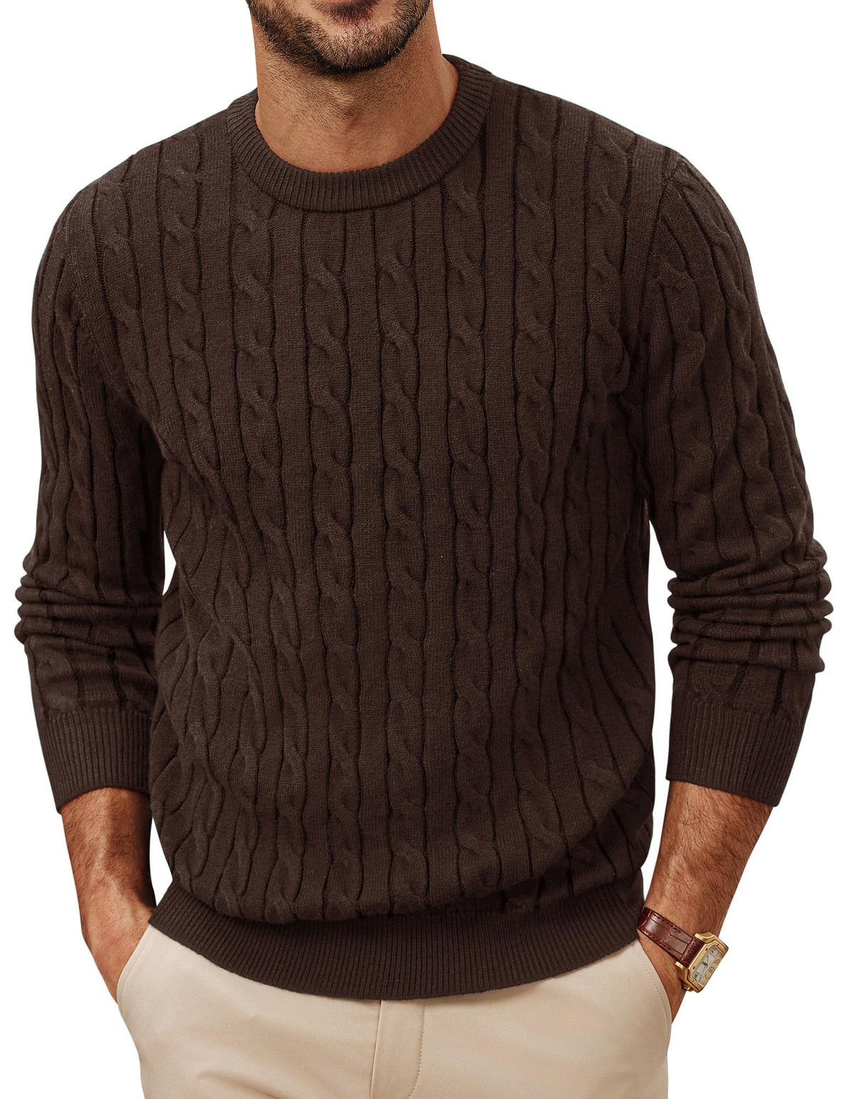 PJ PAUL JONES Mens Sweaters Crewneck Cable Knit Pullovers