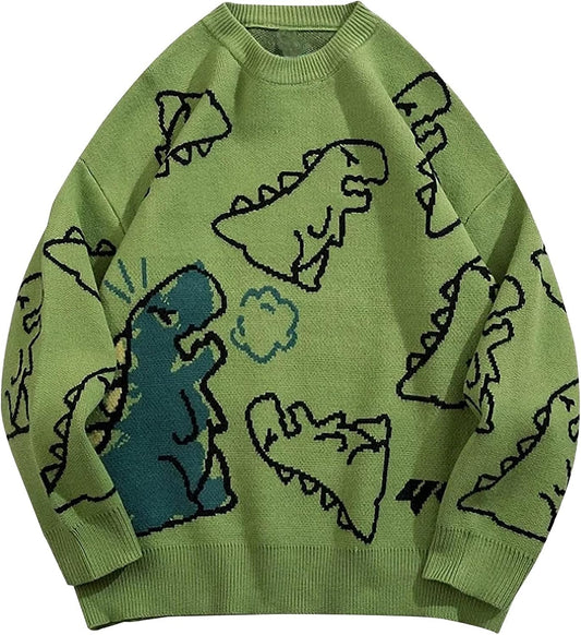 Yimoon Men Oversized Sweater Graphic Knit Jumper Unisex Crewneck Pullover