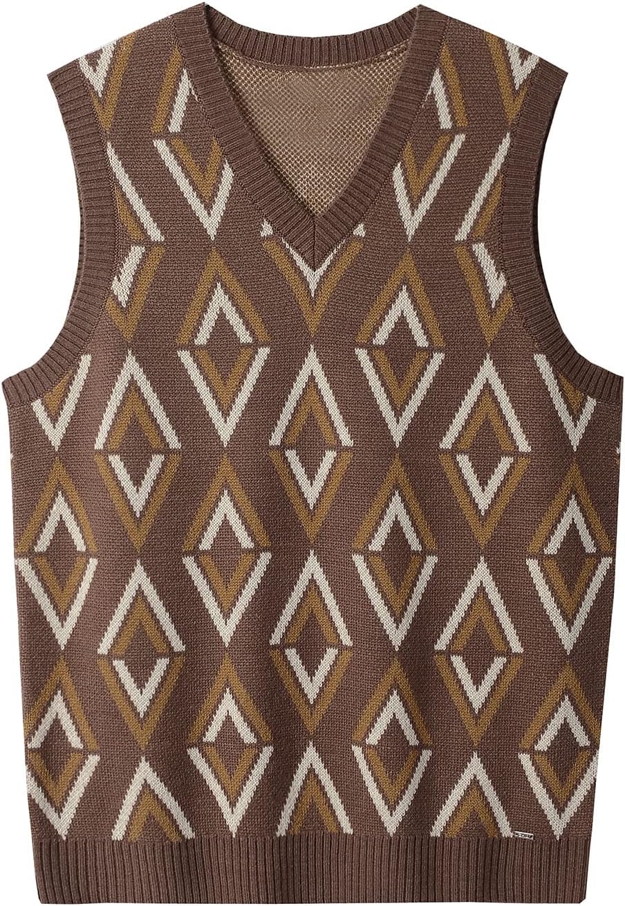ZHILI Men's Merino Wool Blend V-Neck Sleeveless Pullover Sweater Vest