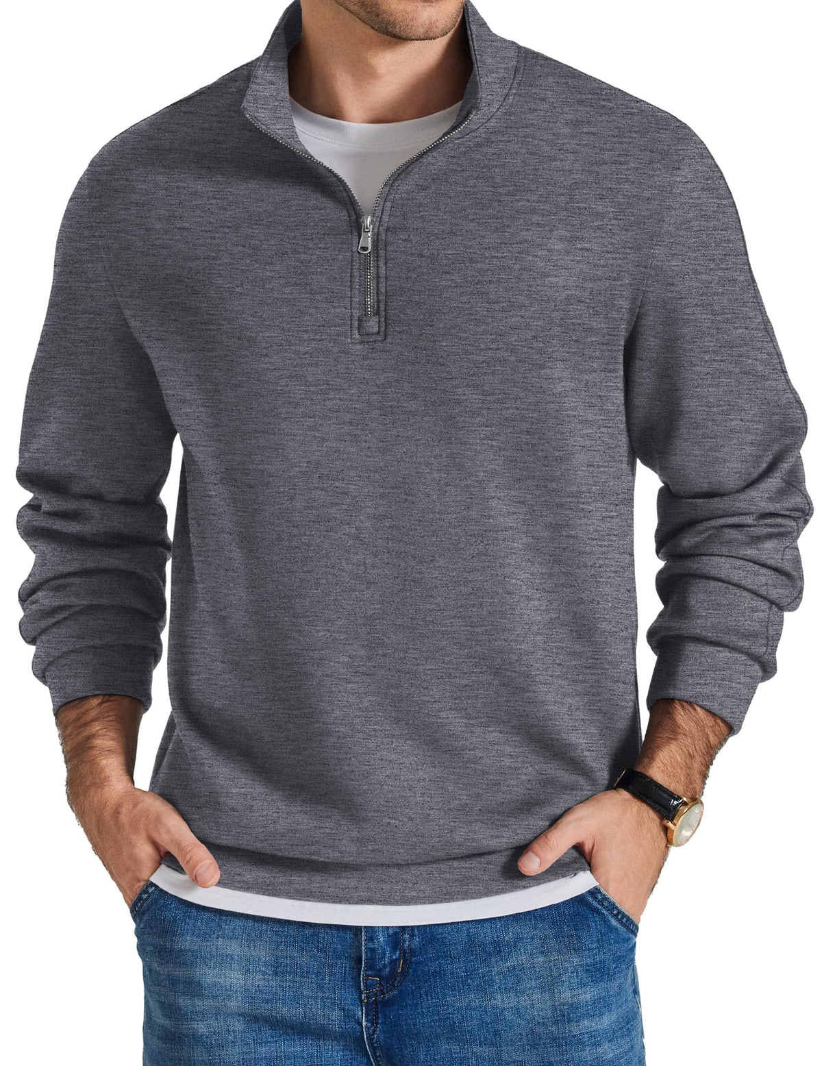 COOFANDY Mens Quarter Zip Pullover Mock Neck Sweaters Men Golf Sweatshirt