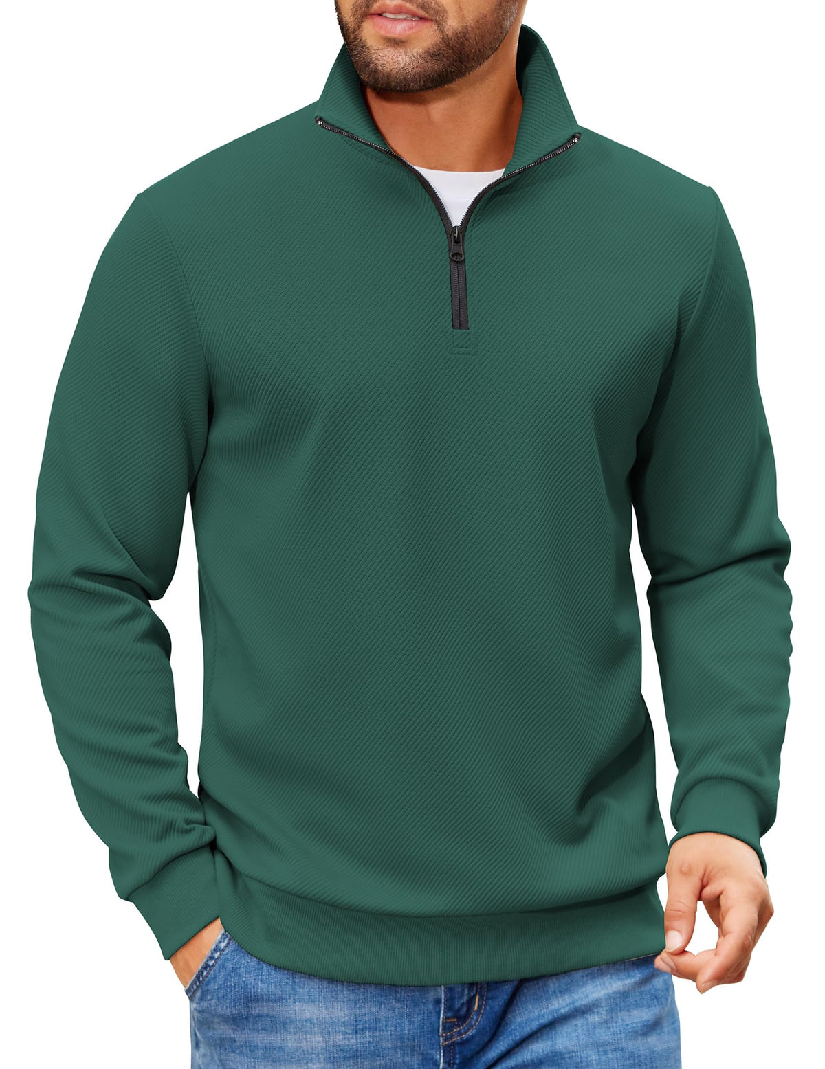 COOFANDY Mens Quarter Zip Pullover Sweatshirt Casual Mock Neck Sweater 2026