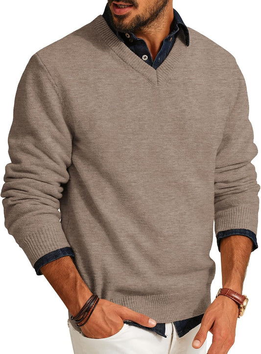 PJ PAUL JONES Mens Wool Blend Sweater V Neck Lightweight Pullover