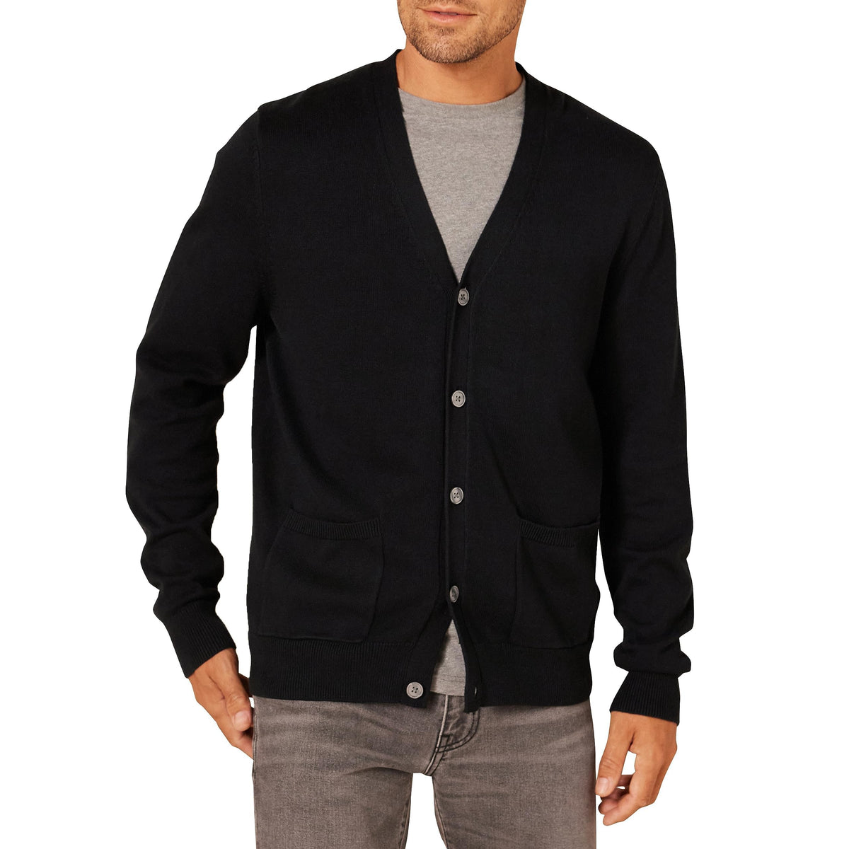 Amazon Essentials Men's V-Neck Cotton Knitted Cardigan Sweater, Ribbed