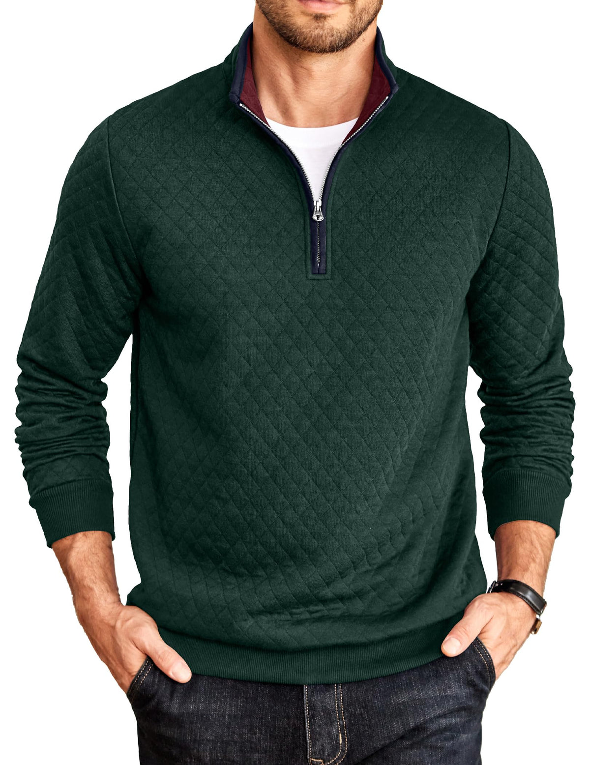 COOFANDY Mens Quarter Zip Pullover Casual Mock Neck Quilted Sweatshirt 2026