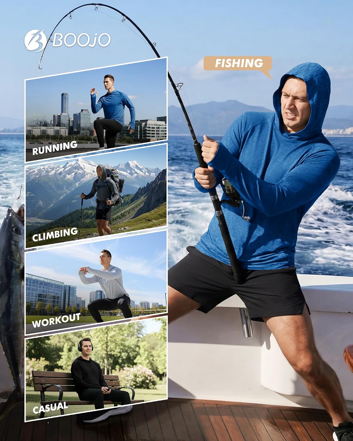 4 Pack Sun Hoodie for Men UV UPF 50+ Lightweight Fishing Shirts Rash Guard