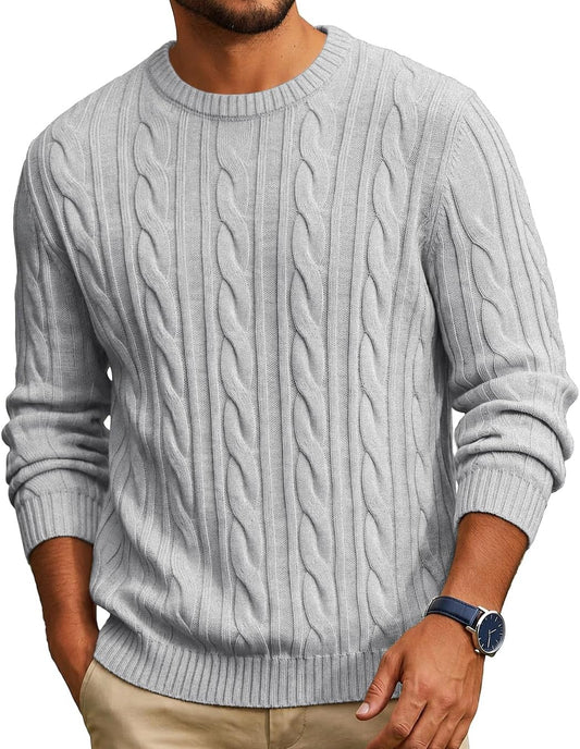 COOFANDY Mens Sweater Crewneck Cable Knit Sweater Casual Warm Pullover