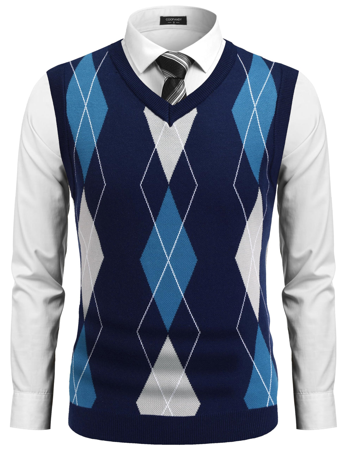 COOFANDY Men's Sleeveless V Neck Pullover Sweater Argyle Knit Vest Sweaters
